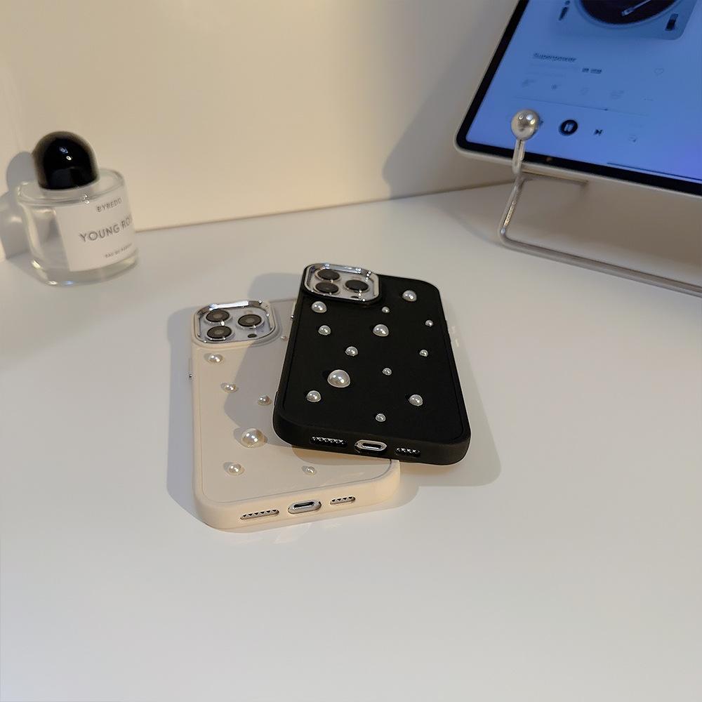 Three-dimensional Pearl 17 Apple Mobile Phone Case Iphone16 Simple 11 Electroplating 12 Light Luxury 15promax Suitable for X/13