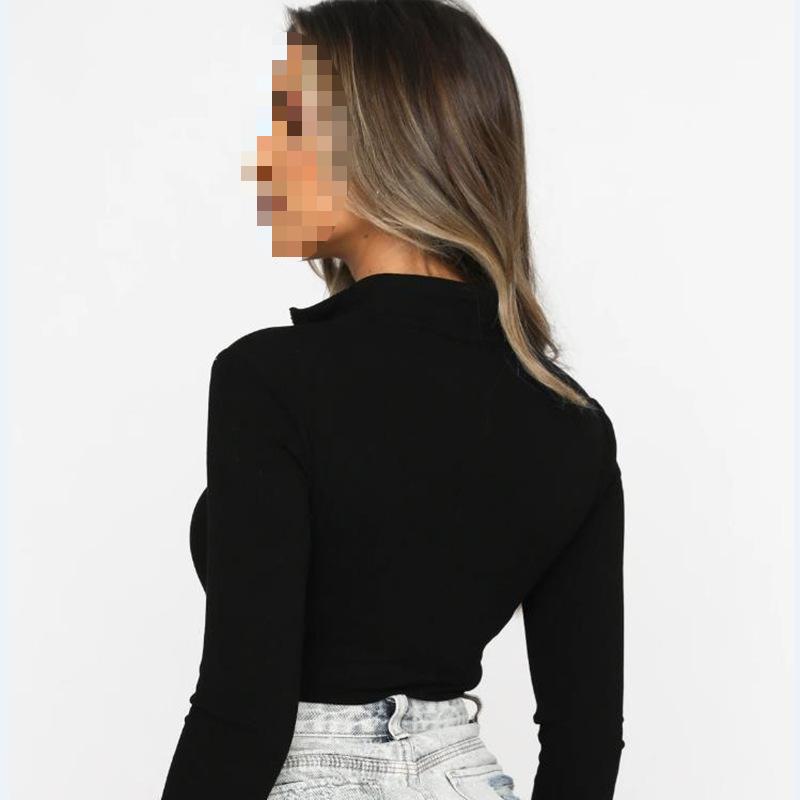 European and American Autumn and Winter Women's Long Sleeved Standing Neck Zippered Slim Fit Jumpsuit