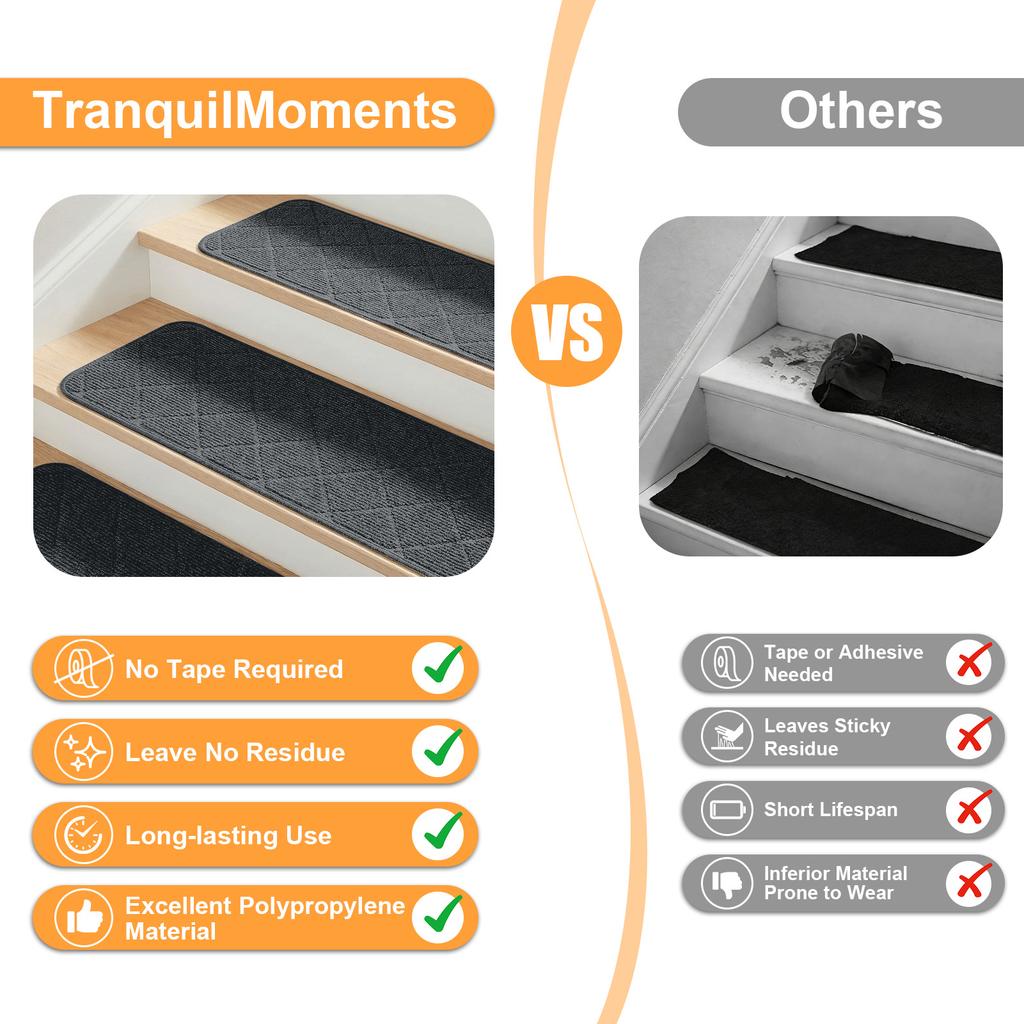 4Pc Edging Stair Treads Polyester TPE Backing Non-Slip Carpet Mats 20x76CM Indoor Stair Runner for Wooden Step Edging Stair Rugs