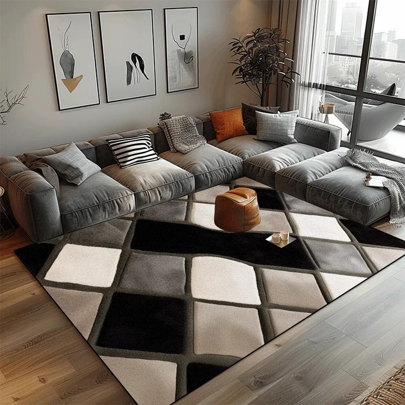 Modern Black White Geometric Carpet for Living Room Large Area Decoration Home Rugs for Bedroom Soft Non-slip Lounge Sofa Mat