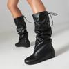 New British Rear Lace-up High Fashion Boots Wedge Casual Boots Cigarette Boots