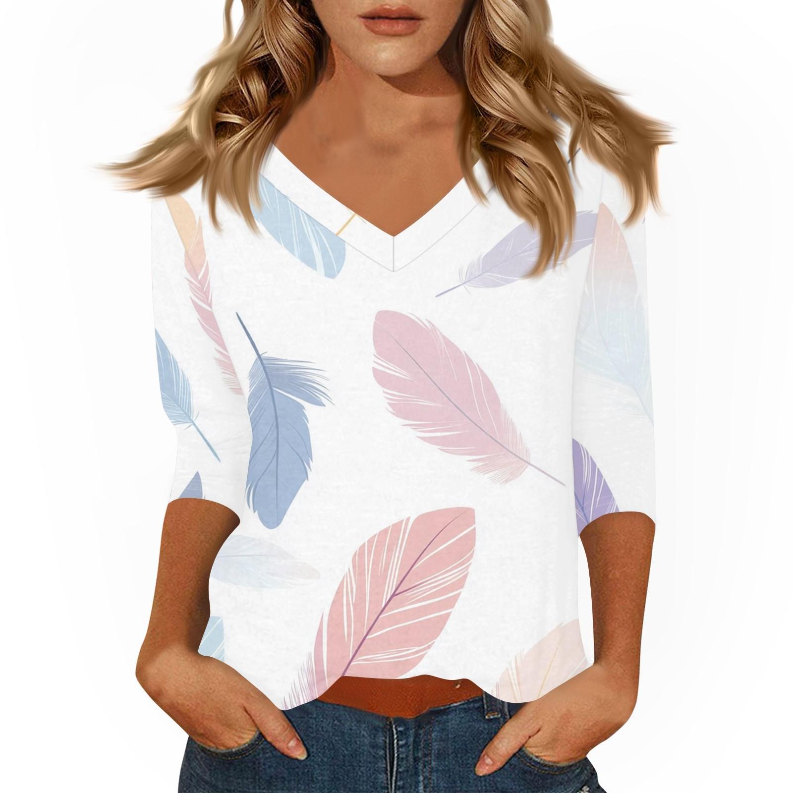 

Women s Casual 3/4 Sleeve T-Shirts V-Neck Tops M белый