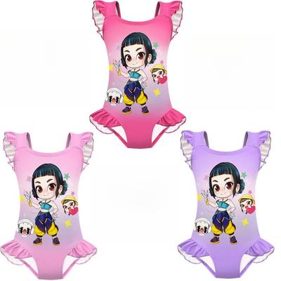 Kids Girls Anime Cartoon K-POP Rumi Zoey Mira Print Ruffle Sleeveless One-piece Swimsuit Swimwear
