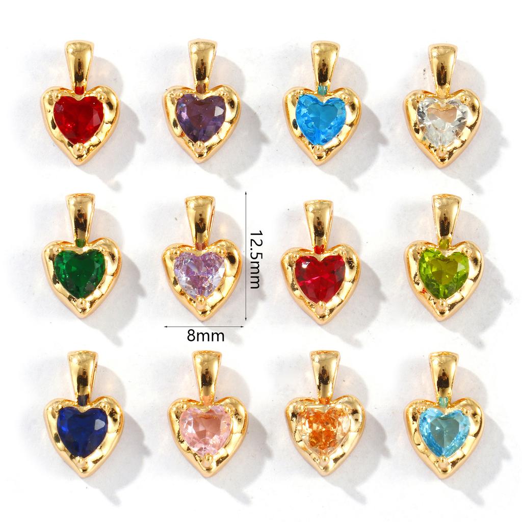 2 PCs Heart Brass & Rhinestone Birthstone Charms 18K Gold Plated Pendants For DIY Necklace Earrings Jewelry Making 12.5mm x 8mm