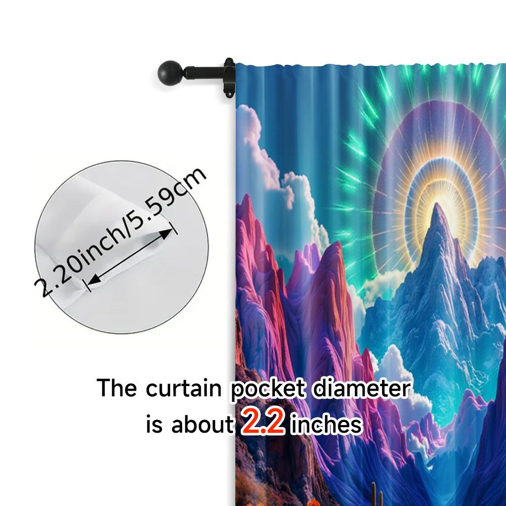 2pcs, Window Curtain print Psychedelic Mountain Durable 100% Polyester Fabric (without rod) Holiday Use for Bedroom, Living