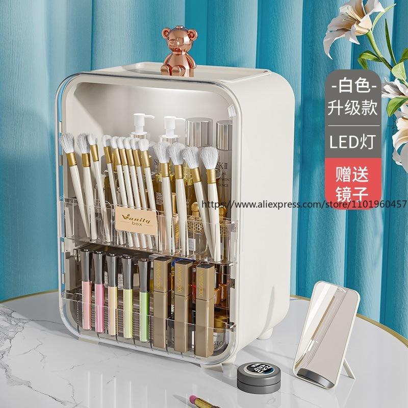 Large Capacity Cosmetic Organizer with LED Light Mirror Desktop Storage Cabinet for Lipstick Skincare Makeup