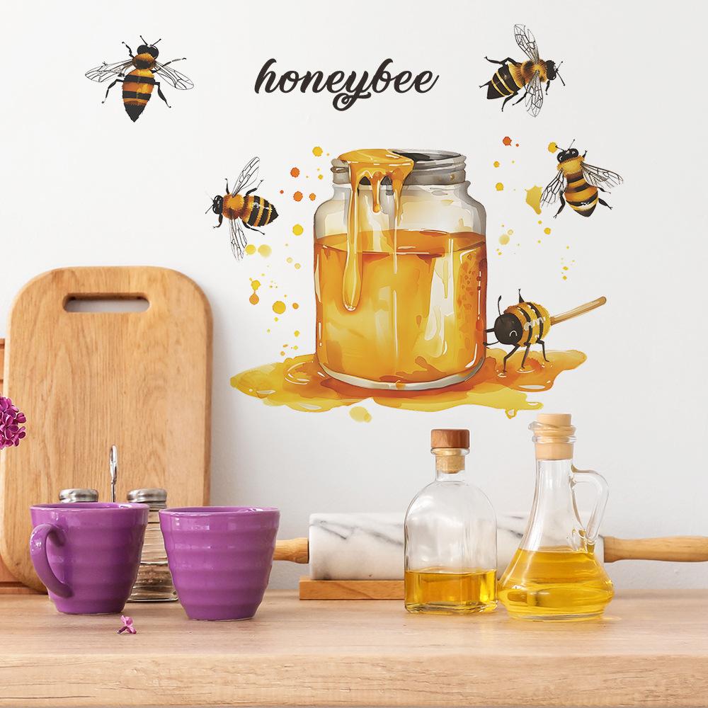 Fun-f155 Biehonning Glasskrukke Kjøkken Spisestue Hjemmedekor Veggklistremerke Selvklebende
