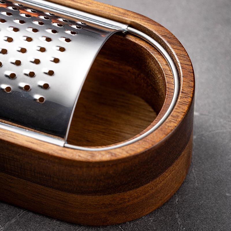 Acacia Wood Cheese Grater with Stainless Steel Storage Slicer Shredder