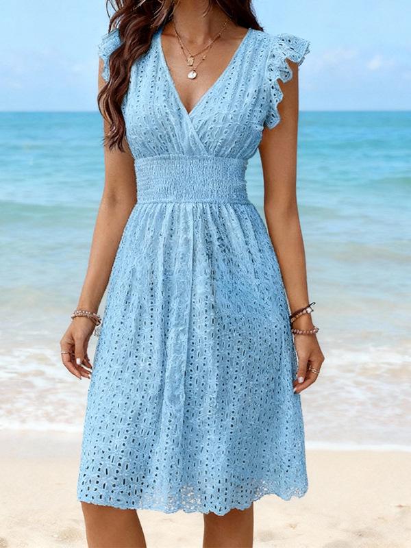 2026 Elegant V-neck Sleeveless Summer Dress for Women - European & American Style Vacation Wear