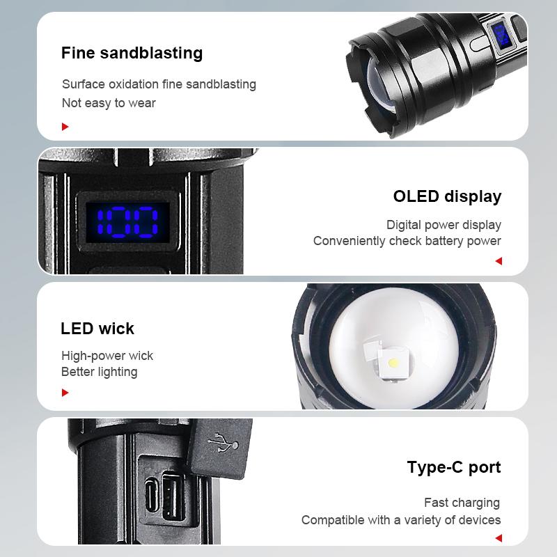 Powerful Flashlight High Lumen 100000LM Zoomabe Lamp Waterproof Lantern Outdoor Flash light Rechargeable Torch