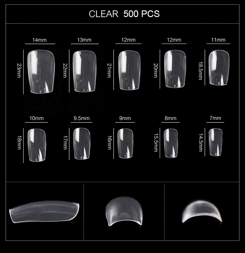 kads 500 buc Sfaturi pentru unghii false, franceze, scurte, pătrate, manichiură, unghii acrilice, acoperire completă, instrumente de decorare pentru unghii