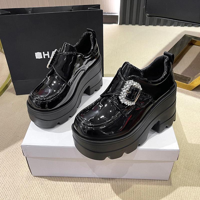 Fashion Women's Fashion Thick Heel Shoes Spring New Square Head Deep Mouth Water Drill Buckle Thick Sole Non-slip Low-top Shoes