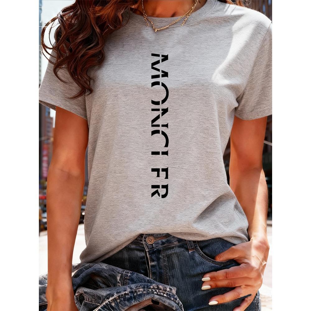 

Women s Sporty Casual Fashionable Letter Pattern Printed T-shirt - Lightweight and Soft Round-neck Summer Short-sleeved Top S