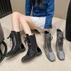 Korean Niche Sports Style Martin Boots Women's 2025 Autumn and Winter Brown Boxing Shoes Retro Leather Lace-up Flat Short Boots
