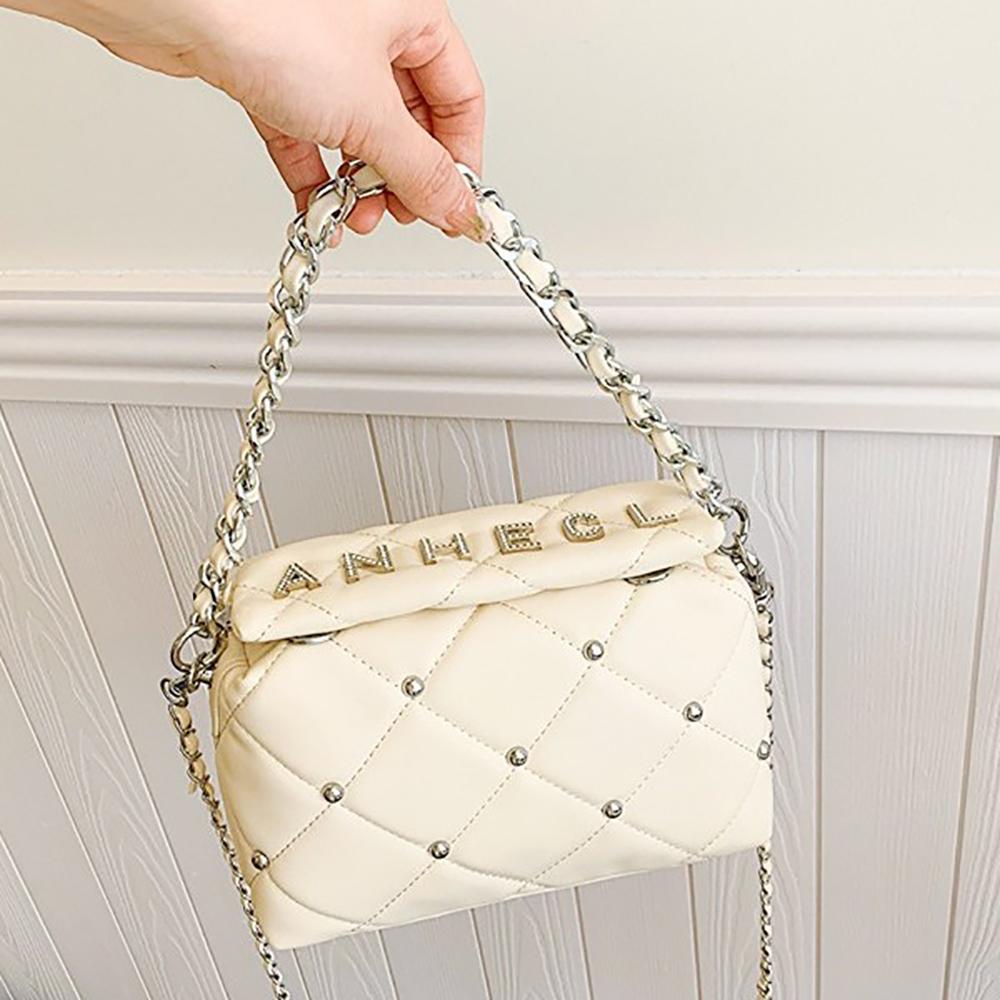 Texture Chain Single Shoulder Bag Women  New Summer Diamond Letter Rivet Crossbody Bags Luxury Designer Party Handbags
