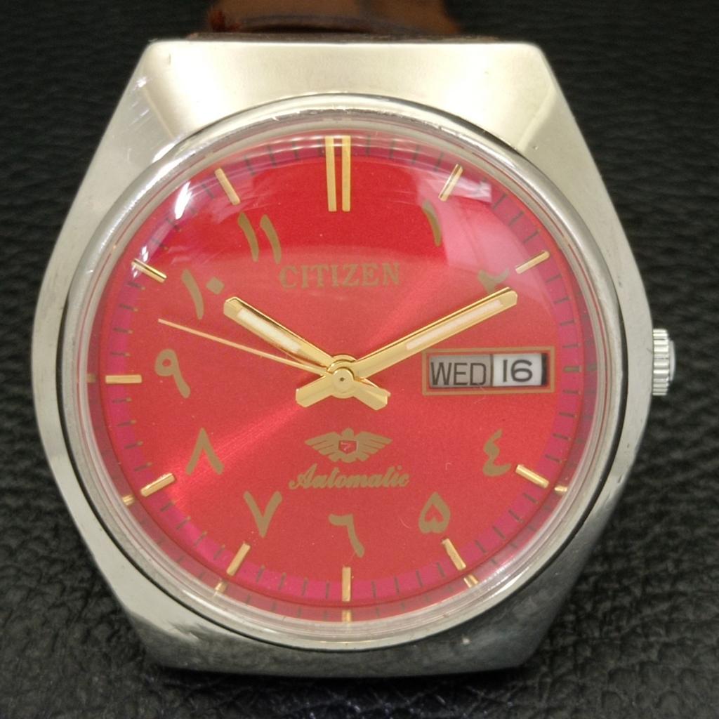 USED VINTAGE CITIZEN AUTOMATIC 8200 JAPAN MENS ARABIC RED DIAL WATCH a434807-2 R123-a434807