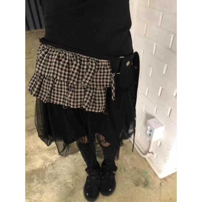 

Excluye Street Ancient Japanese Plaid Ruffle Belt Double Zipper Shoulder Bag Waist Bag Plaid Satchel