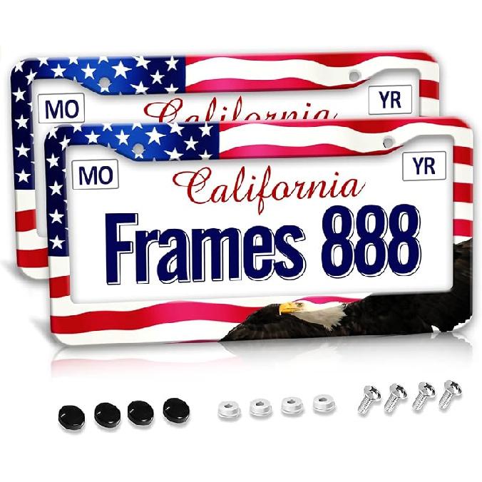 American Flag License Plate Frame American Flag License Plate Holder America Eagle License Plate Frame Covers US Car Tag Frame Stainless Aluminum 2 12.3 x 6.3