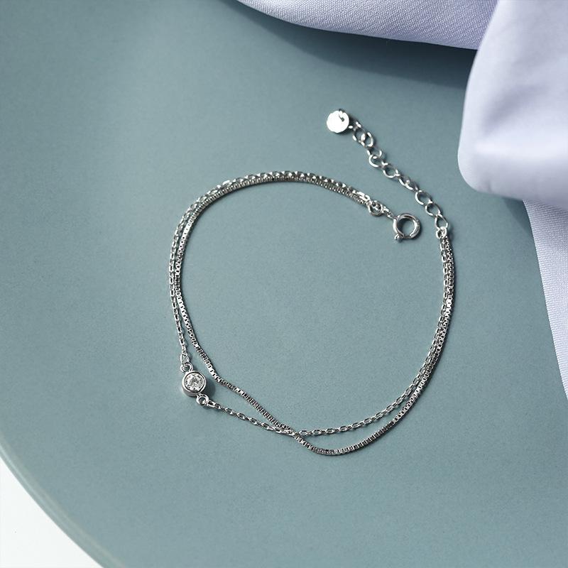 Sterling Silver S925 Silver Bracelet Art Selection Multi-layer Bracelet Simple Small Fresh Cold Wind Sparkling Diamond Double Layer Bestie Accessories