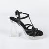 New Women's 12CM Transparent Thick Heel Sandals, Sexy Crystal Square Head, Non-slip Wedding Shoes, Fashion Car Model Style Party Sandals