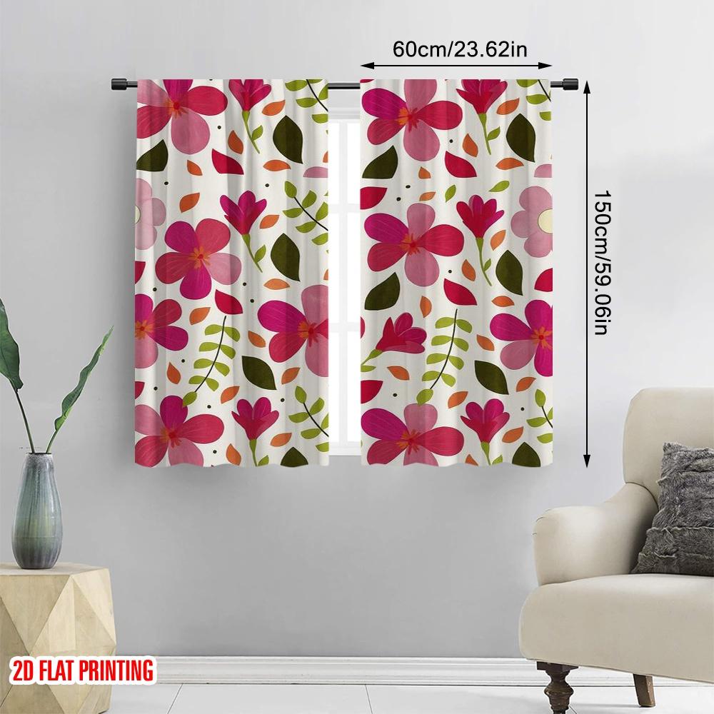 2 szt., druk płaski 2D Zasłony z nadrukiem Kwiatowy Agata Poliester Łatwa instalacja (bez pręta) Dekoracja Pokoju Idealna do Salonu &