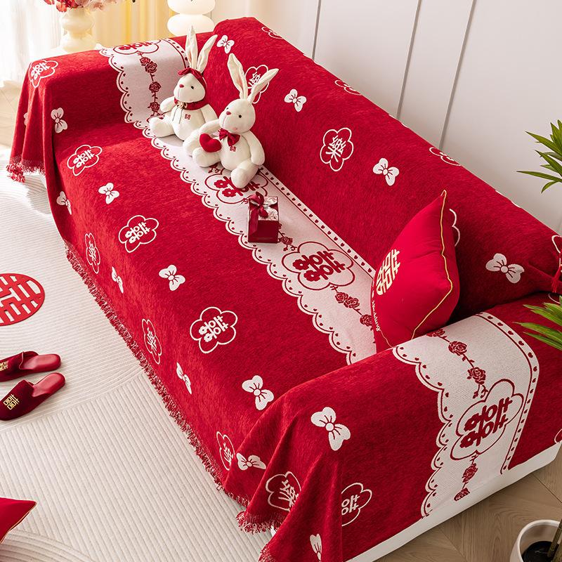 Hochzeitsfeier Roter Sofabezug Sofakissen Universal Ganzjahreszeit Vollbezug Hochzeitszimmer Dekoration Bezug Decke Hochzeit