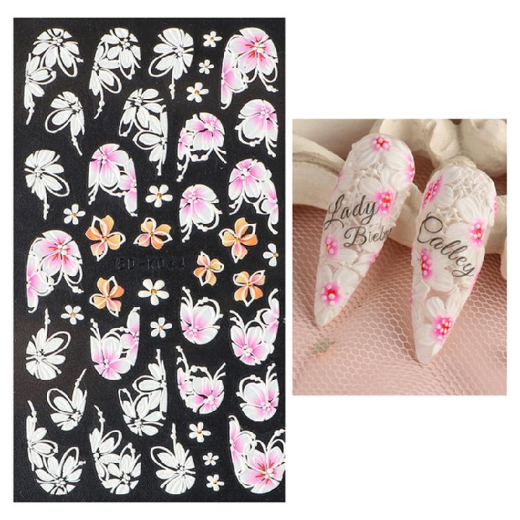 Embossed Flower Nail Sticker Self-adhesive 5D Art Embossed Nail Stickers Flower