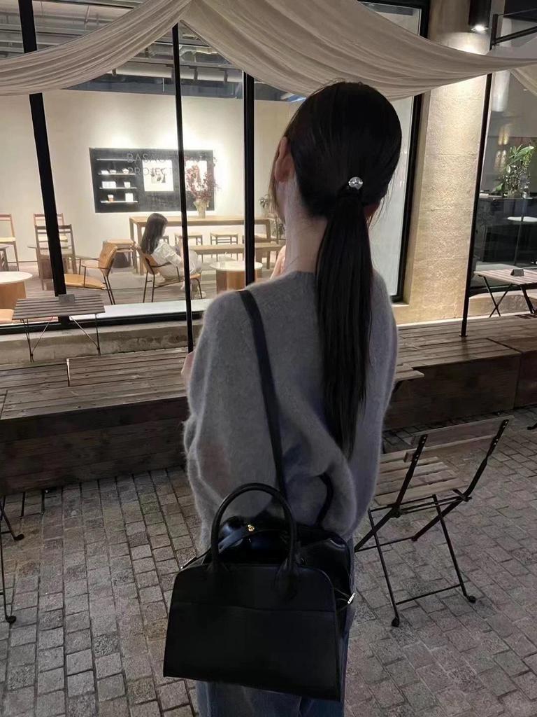 Women's Solid Color Cashmere Knit Sweater - Round Neck, Drop Shoulder, Loose Fit, Versatile Korean Style