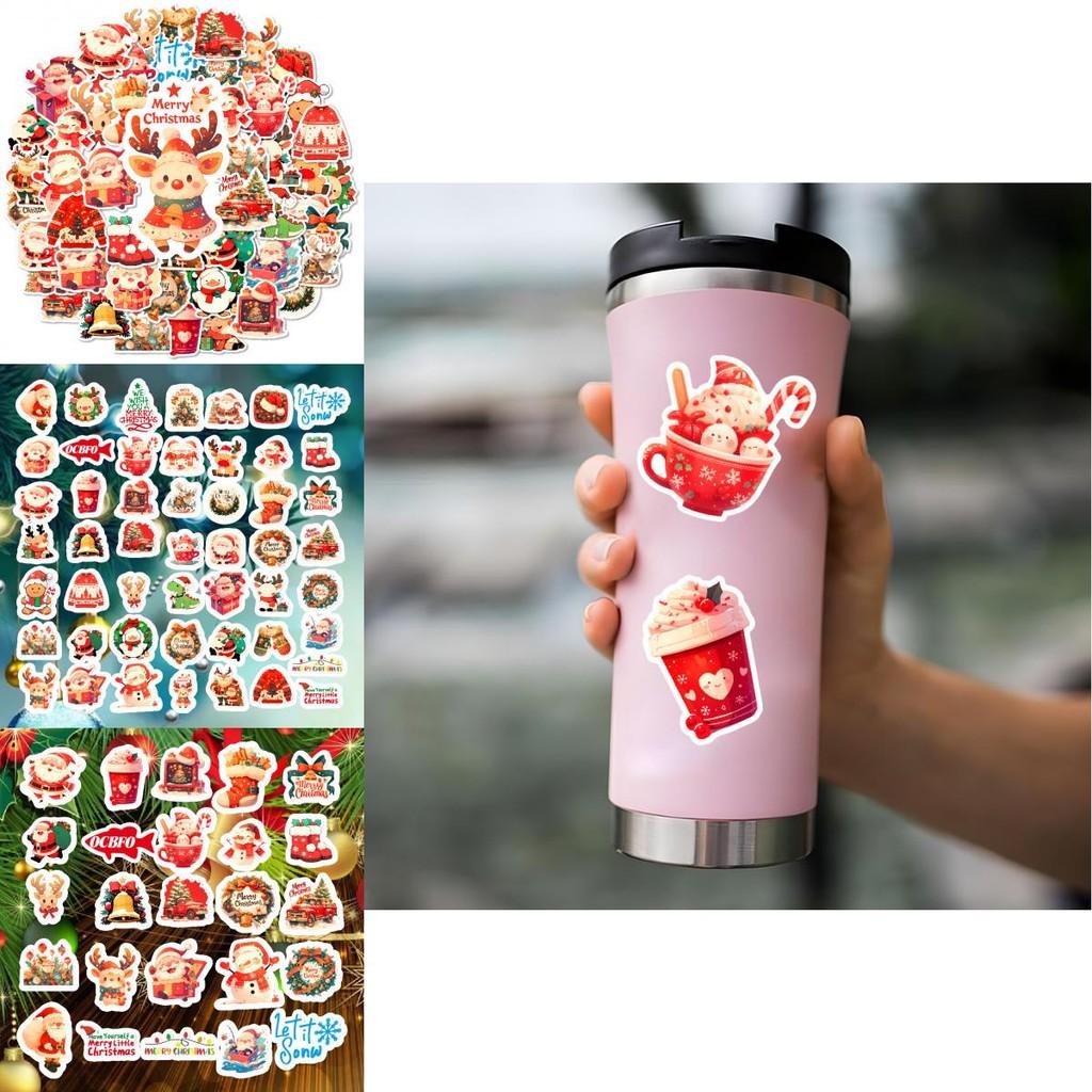 Original 50 Christmas Party Stickers Cute Cartoon Designs Colorful Waterproof Adhesive