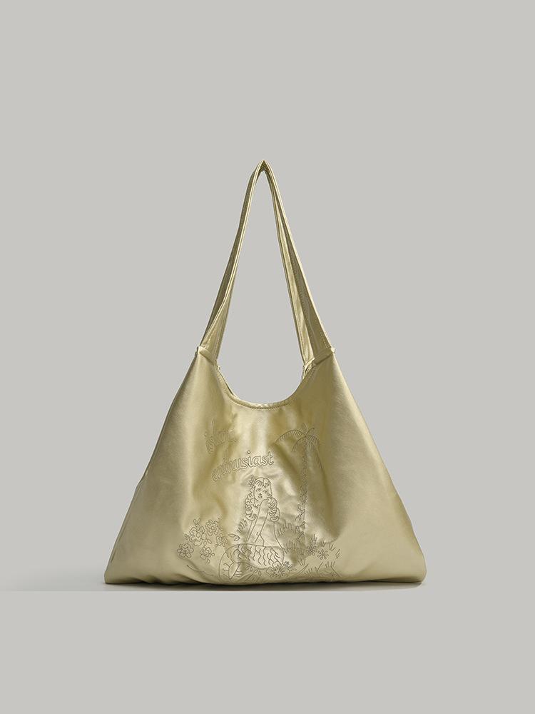 

Premium champagne shoulder bag women s retro versatile casual shopping bag mermaid embroidery large capacity tote bag