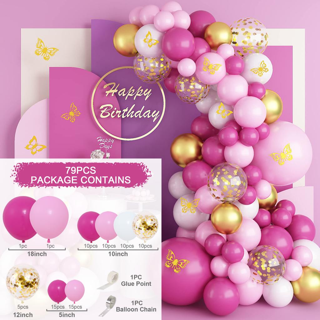 Pink Balloon Garland Arch Kit Happy Birthday Party Decor Kids Baby Shower Girl Globo Wedding Birthday Ballons Party Supplies