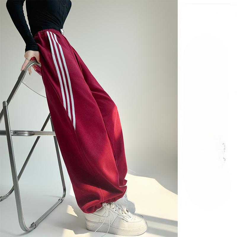 

Полосатые спортивные штаны для женщин на весну и осень, новые широкие брюки с высокой талией в американском стиле, повседневные свободные узкие прямые рукава M
