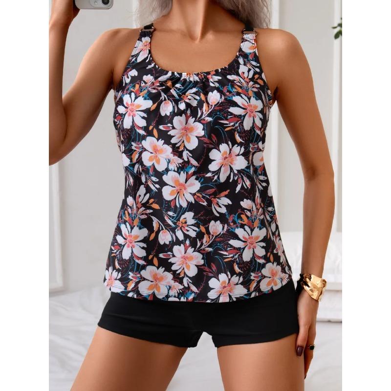 2026 Sexy Strappy Tankini Floral Printed Swimsuit Women Two Pieces Shorts Swimwear Female Bathing Swimming Suit Beachwear Summer