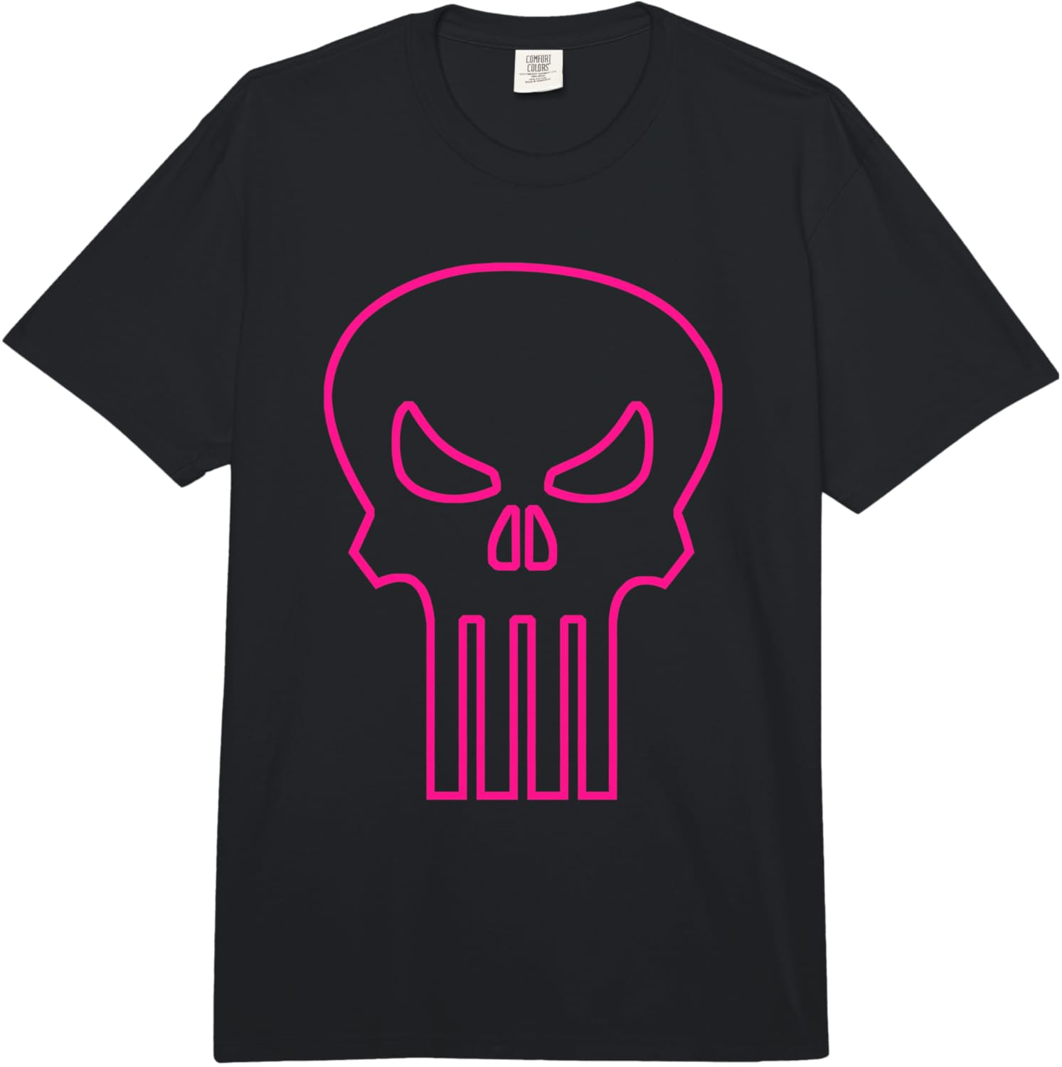 Marvel Punisher Neon Pink Skull Outline Chest Logo Comfort Colors Adult Heavyweight T-Shirt S