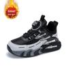 Boys' 2025 Autumn/Winter Sports Shoes with Rotating Button, Double-Layered Cotton, Plus Velvet Warmth for Medium and Large Children.