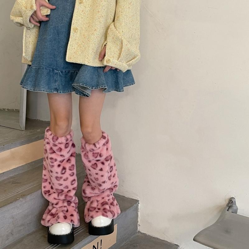 Leopard Leg Warmers Japanese JK Lolita Socks Fur Sets Ankle Winter Leg Warmers