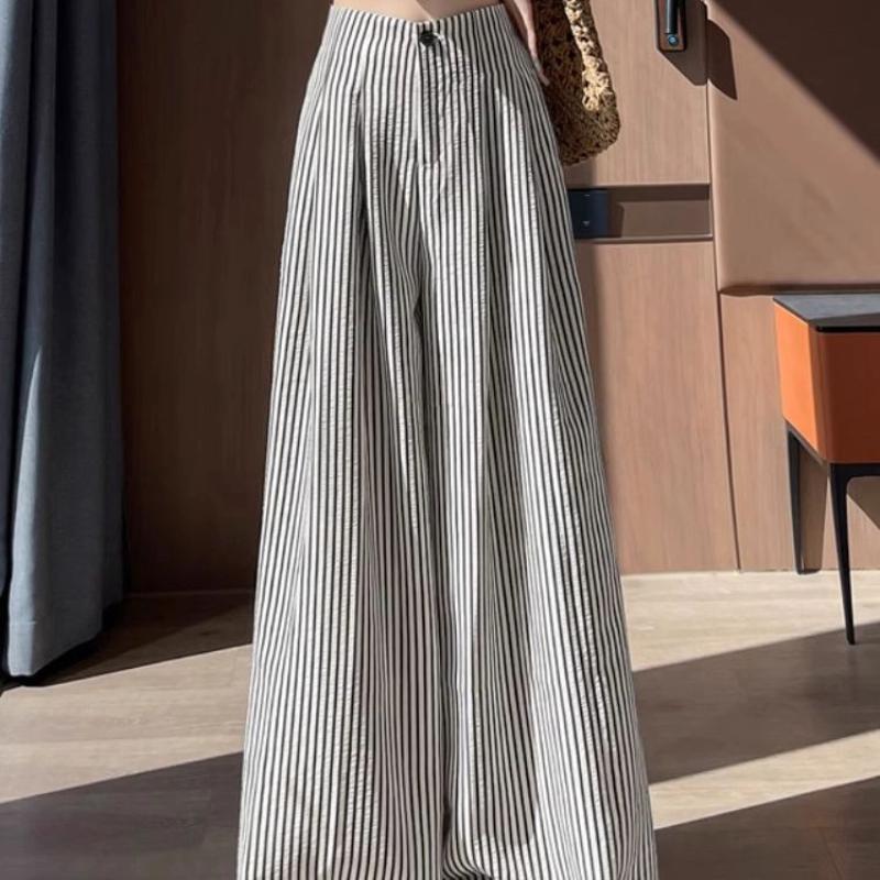 Striped Wide-leg Pants for Women in Summer Thin New High-waist Loose Straight-leg Casual Floor Trousers