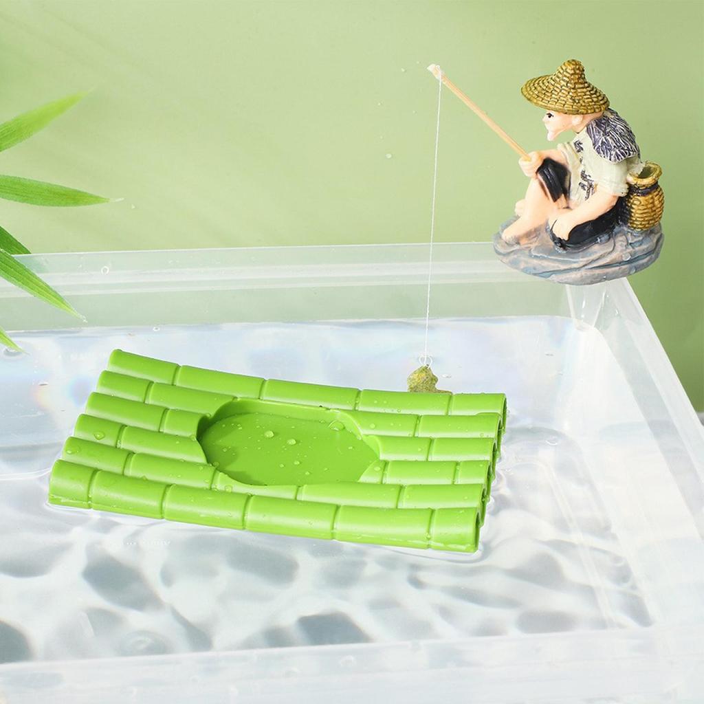 Fish Tank Decorations Realistic floating fishing Old Man bamboo raft Ornament Fishing Aquarium Betta Tank landscaping Decoration