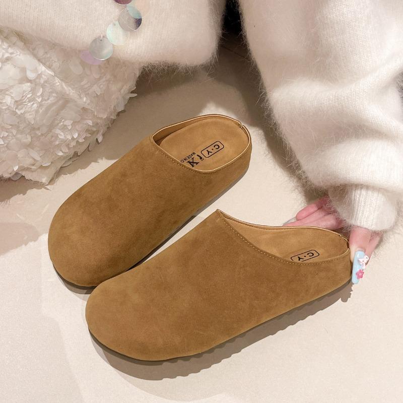 2025  Women's Thick Heel Head Cover Slippers for Outdoor Wear Spring New Style Retro Solid Color Fashionable Slippers