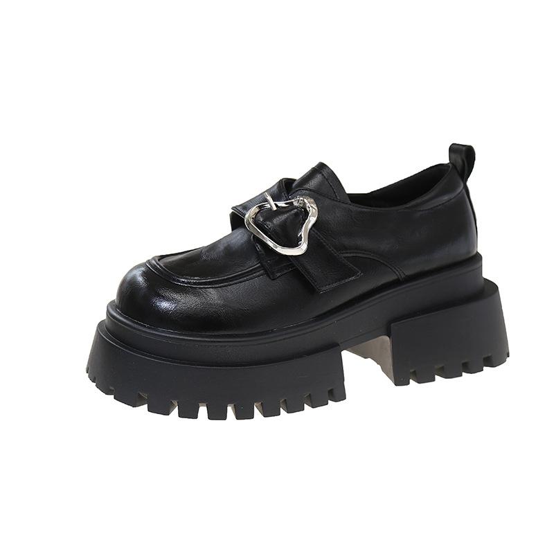 

2025 spring and autumn small leather shoes with one foot thick heel single shoes thick sole heightening loafers women s versatile thick heel thick 35 чёрный