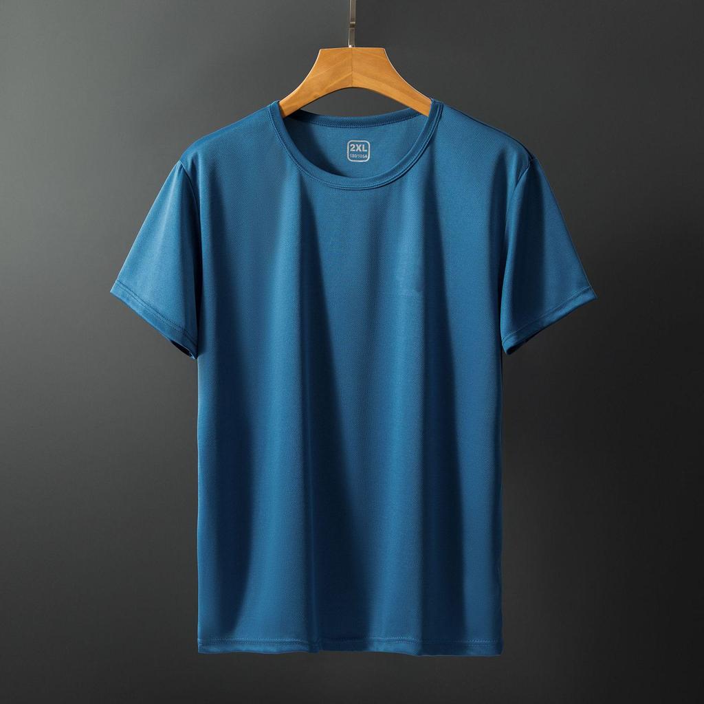 Men's Quick-Dry Ice Silk Mesh Short-Sleeve T-Shirt - Elastic Crew Neck, Plus Size, Trendy Fashion for Middle-Aged and Young Adults