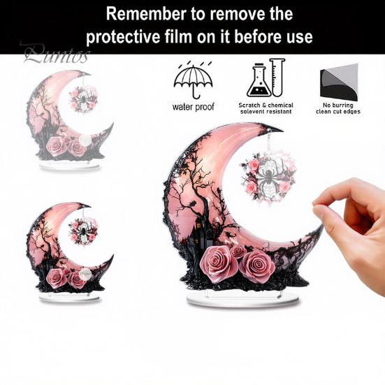 Cute Witchy Desk Accessories Halloween Dark Style Table Decorations, Acrylic Pink And Black Gothic Centerpiece, Fashionable Store Window Ornaments