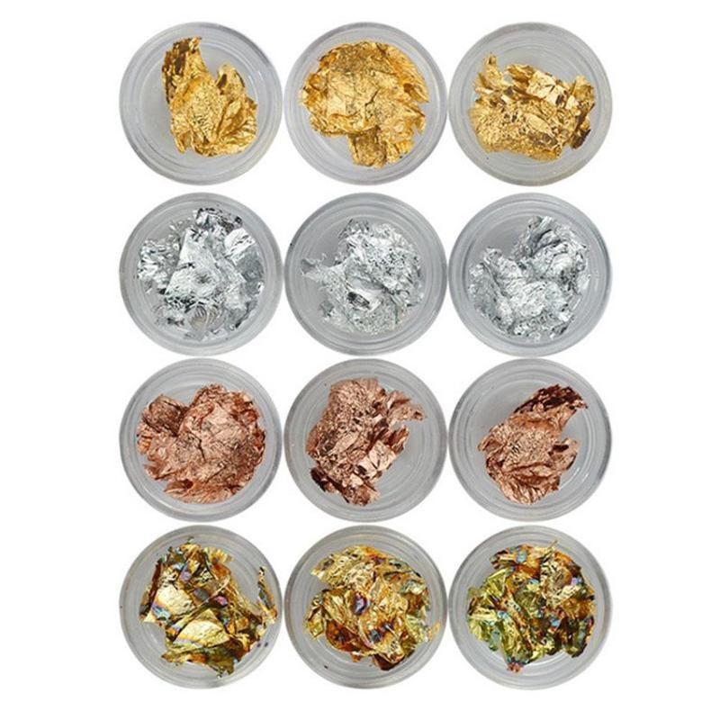 12pcs Nail Art   Paillette Flake Chip Foil Acrylic UV Gel Paper Decor