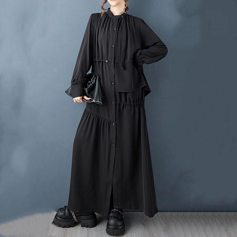 Long Sleeve Plus Size Vintage Black New In Dresses for Women Casual Loose Spring Autumn Shirt Dress