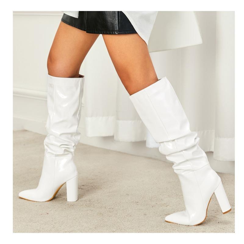 Patent Leather Over The Knee Chelsea Boots Women Shoes Chunky Heels Fashion Solid Sexy Thin High Heel Side Boots Female