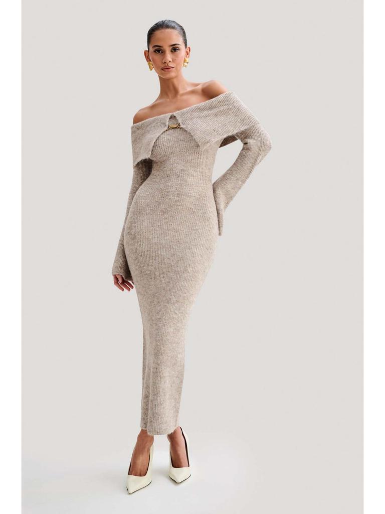 Women's Elegant Off-the-Shoulder Knit Dress with Lapel - European & American Style 2026