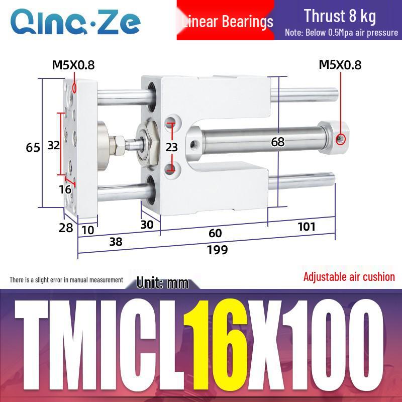 Triple-Rod Cylinder with Guide Bracket and Buffer TMICL/TMICM 12/16/20/25-50/75/100