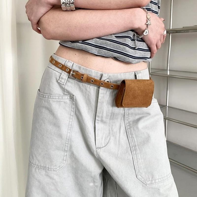 American Retro Suede Belt Waist Pack Korean Fashion Aesthetic Niche Fanny Pack for Women Match Skirt Work Commute Wear