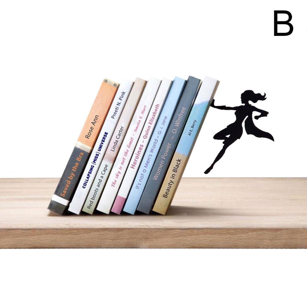 

Metal Bookshelf For Super Hero Bookend Figurines Decor Desktop Office Ornament Books Standing Base Student Storage Supplies