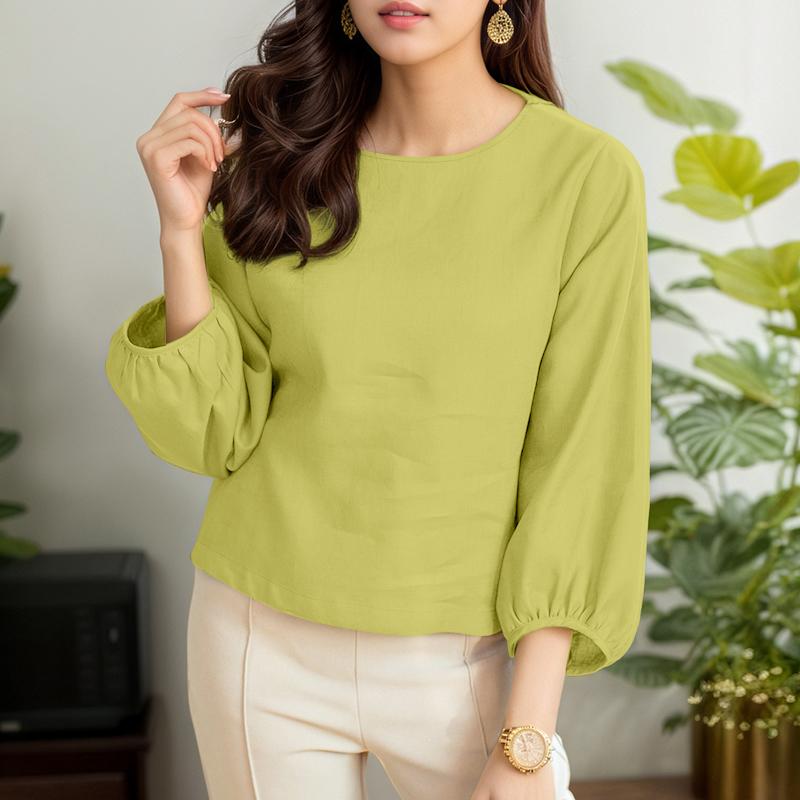 ZANZEA Women Casual Round Neck 3/4 Sleeve Loose Plain Blouse